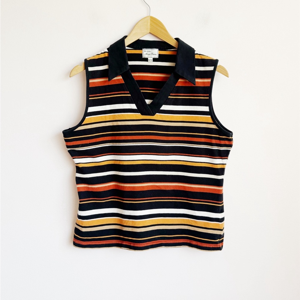 last call closet closing :*) stretch cotton striped sleeveless collared top